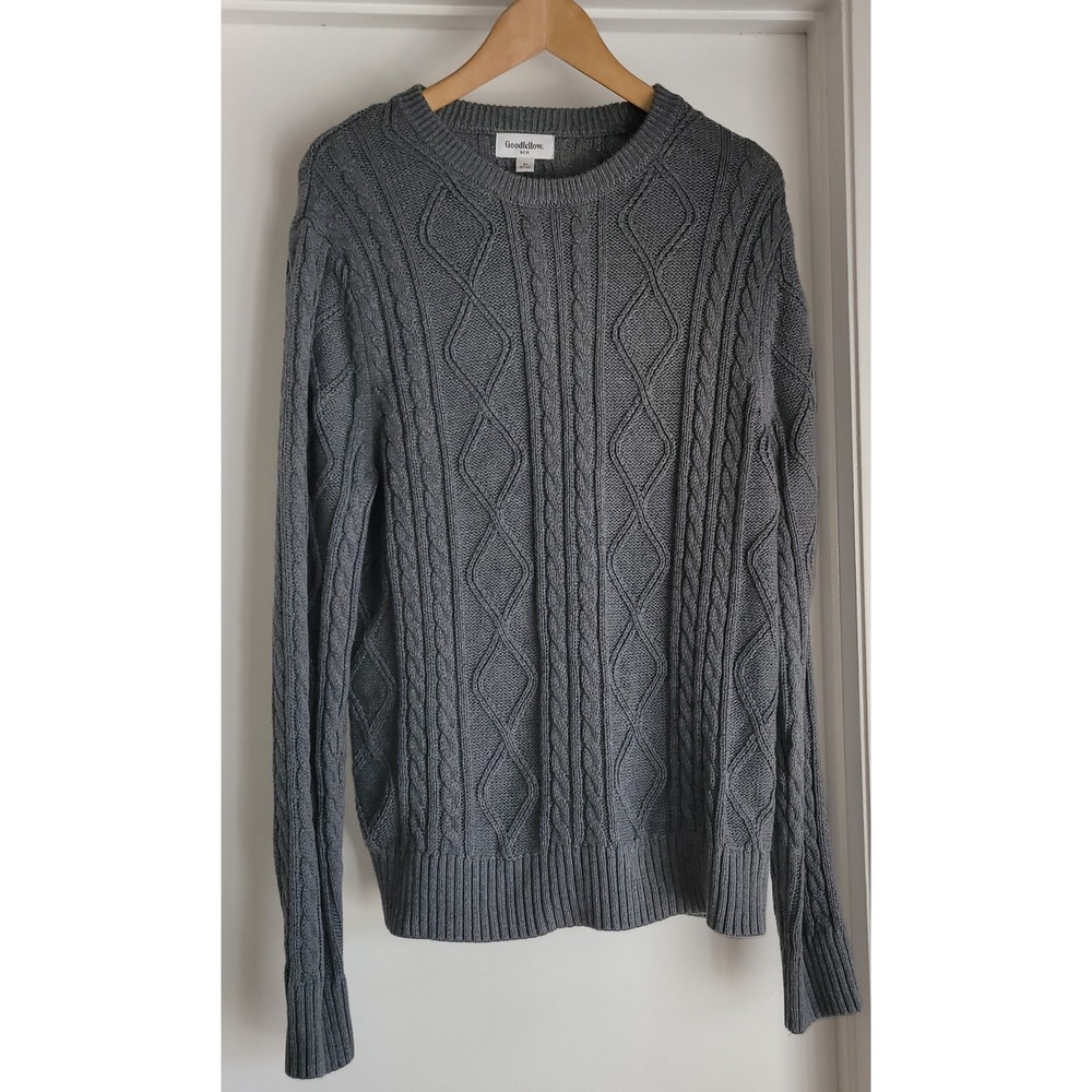 Goodfellow & Co Sweater M Cable Knit Gray Fisherman Coastal New England